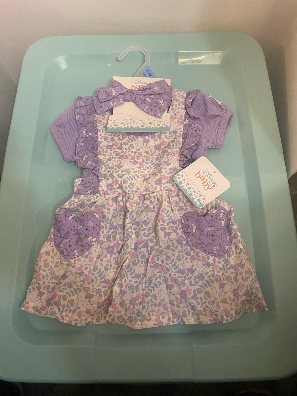 Disney Purple Floral Bib Dress with Bow